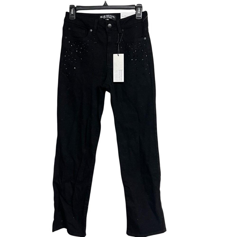 New Blue Revival Recycled Denim Crystal‎ Studs Straight Jeans